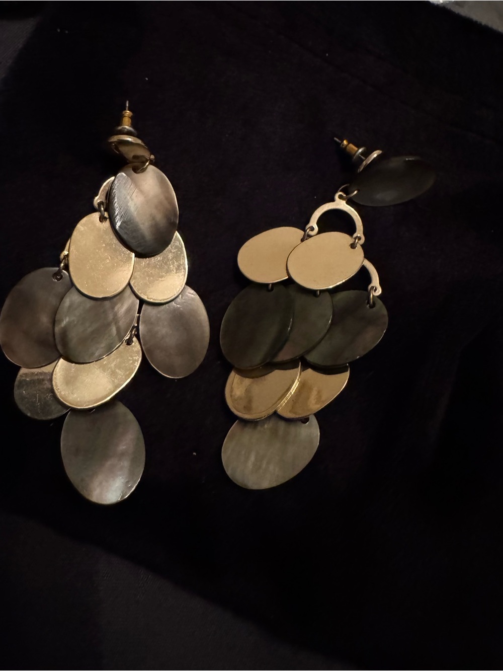 Gold and Black Tiered Disc Drop Earrings - Women Jewelry